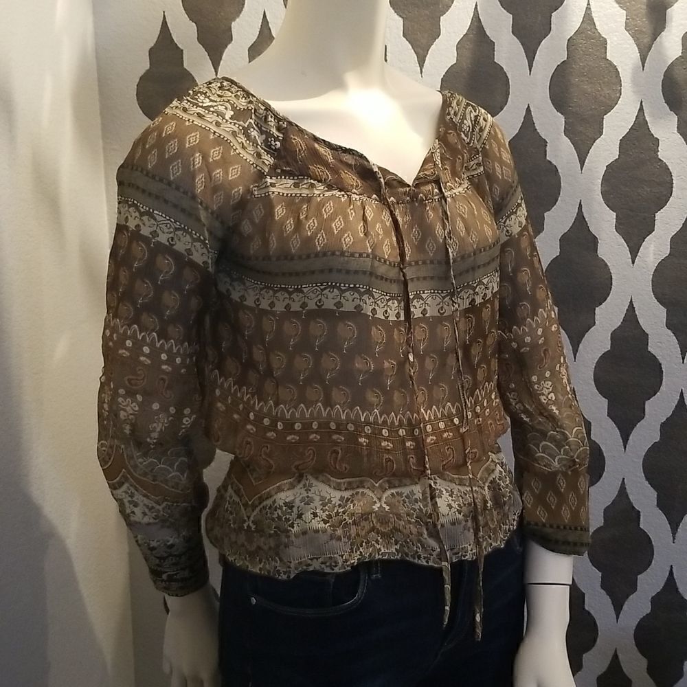 INC print silk sheer blouse